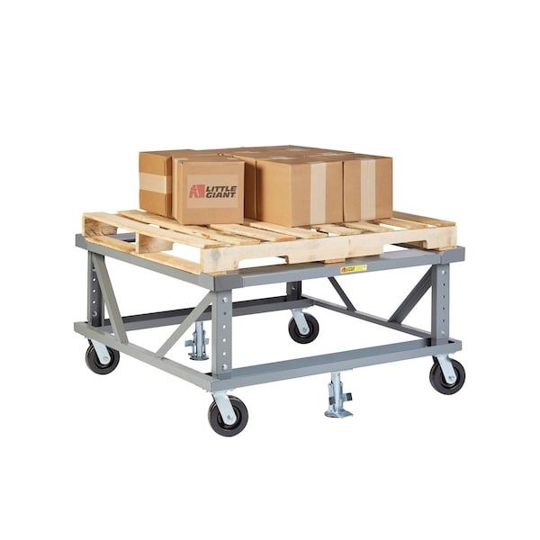 Adj. Height Mobile Pallet Stand, 40x48, 2 Floor Locks, Load Retainers